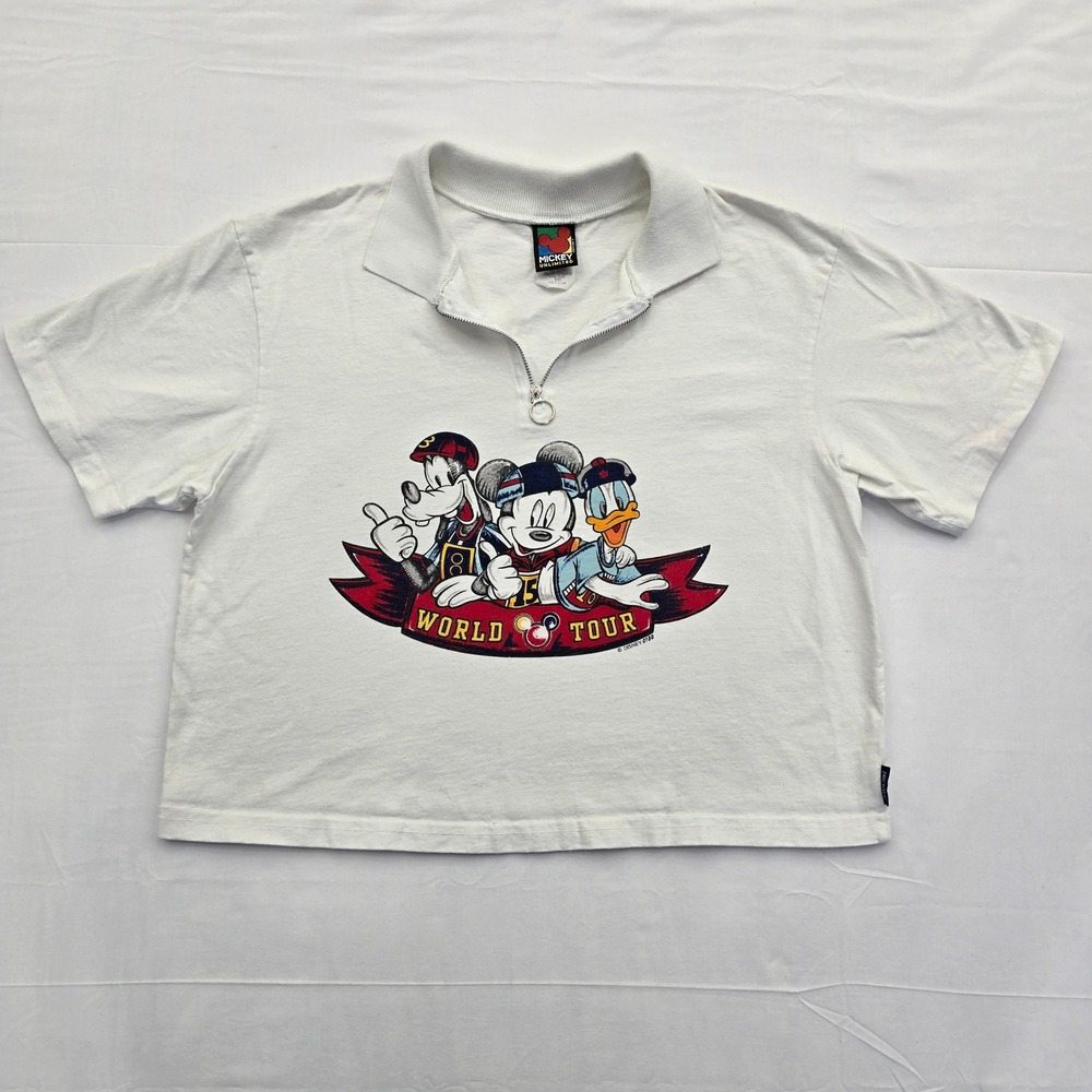 Vintage 90s Disney Mickey Goofy Donald World Tour Quarter Zip Shirt M USA
